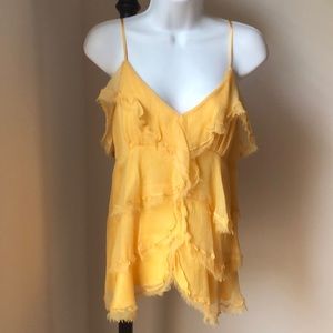 Yellow silk ruffle tank